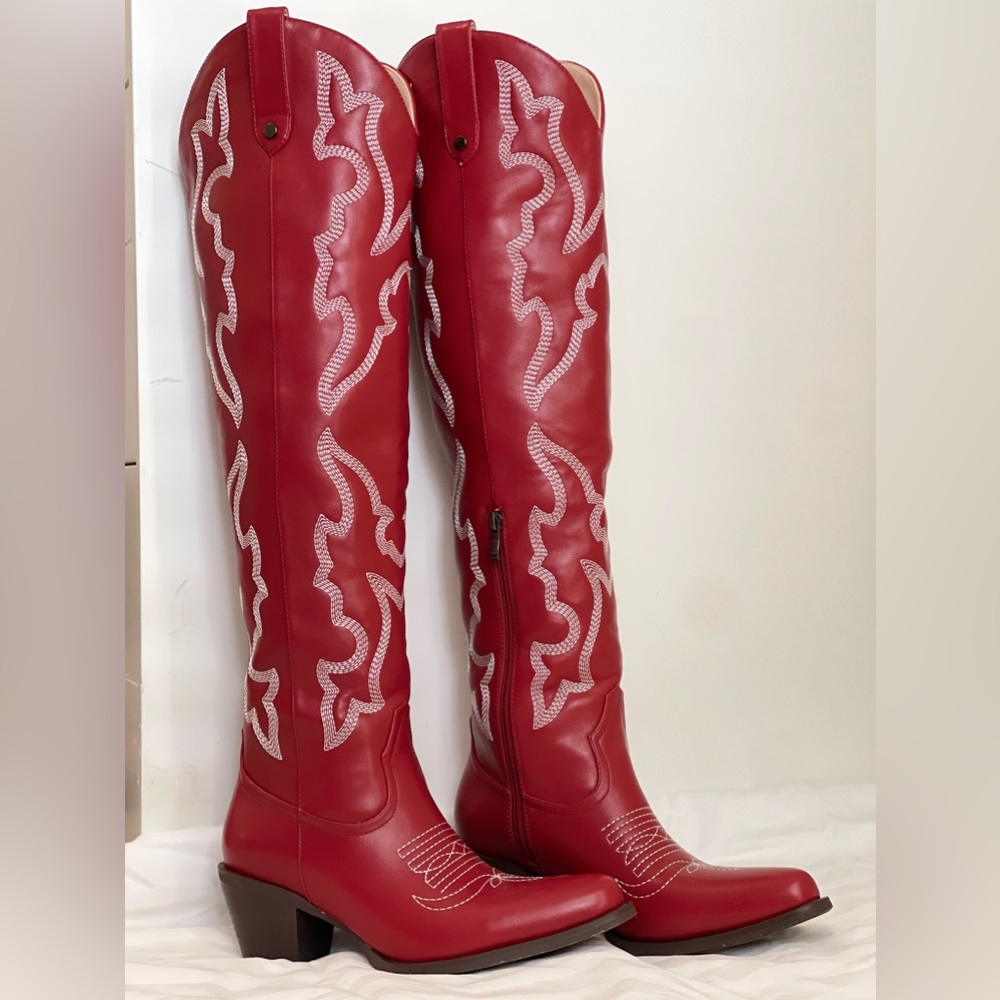 Women’s Red Cowboy Boots, Red Western Boots, Over the Knee
